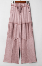 Load image into Gallery viewer, Pre-Order Mineral Wash Tiered Wide Leg Patchwork Drawstring Pants