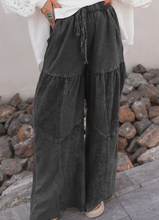 Load image into Gallery viewer, Pre-Order Mineral Wash Tiered Wide Leg Patchwork Drawstring Pants