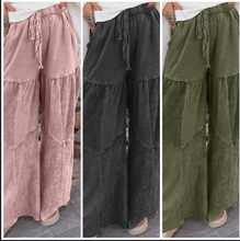 Load image into Gallery viewer, Pre-Order Mineral Wash Tiered Wide Leg Patchwork Drawstring Pants