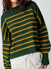 Load image into Gallery viewer, Pre-Order Green Stripe Ribbed Drop Shoulder Baggy Sweater