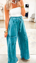 Load image into Gallery viewer, Pre-Order Lapis Mineral Wash Lace-up High Waist Raw Hem Patched Pocket Pants