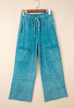 Load image into Gallery viewer, Pre-Order Lapis Mineral Wash Lace-up High Waist Raw Hem Patched Pocket Pants