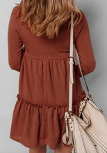 Load image into Gallery viewer, Pre-Order Ribbed Frilled Trim High Waist Long Sleeve Mini Dress
