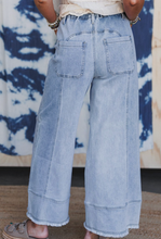 Load image into Gallery viewer, Pre-Order Beau Blue Drawstring Seam Detail Raw Hem Wide Leg Denim Pants