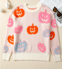 Load image into Gallery viewer, Pre-Order Beige Halloween Cute Pumpkin Pattern Sweater