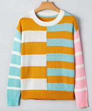 Load image into Gallery viewer, Pre-Order Jurassic Gold Color Block Striped Pullover Sweater