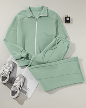 Load image into Gallery viewer, Pre-Order Drop Shoulder Zip Up Jacket Drawstring Pants Active 2pcs Sets
