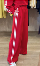 Load image into Gallery viewer, Pre-Order Fiery Red Varsity Striped Detail Crewneck Pullover Elastic Sweatpants 2pcs Outfit