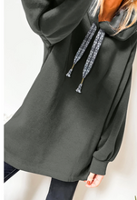 Load image into Gallery viewer, Pre-Order Gray Fleece Lined Adjustable Drawstring Oversize Tunic Hoodie