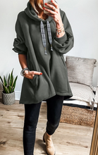 Load image into Gallery viewer, Pre-Order Gray Fleece Lined Adjustable Drawstring Oversize Tunic Hoodie