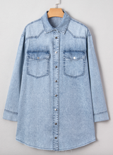 Load image into Gallery viewer, Pre-Order Blue Chest Pocket Raw Hem Denim Loose Shirt Dress