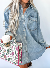 Load image into Gallery viewer, Pre-Order Blue Chest Pocket Raw Hem Denim Loose Shirt Dress