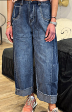 Load image into Gallery viewer, Pre-Order Blue Stitched Raw Hem Wide Leg Loose Jeans