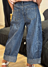 Load image into Gallery viewer, Pre-Order Blue Stitched Raw Hem Wide Leg Loose Jeans