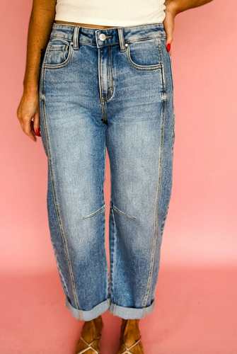 Pre-Order Blue Vintage Washed Seam Detail Shift Jeans