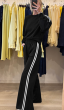 Load image into Gallery viewer, Pre-Order Black Varsity Striped Detail Crewneck Pullover Elastic Sweatpants 2pcs Outfit
