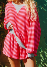 Load image into Gallery viewer, Pre-Order Red Stripe Drop Shoulder Baggy Pullover and Shorts Casual Set