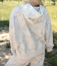 Load image into Gallery viewer, Pre-Order Light Grey Abstract Print Loose Drop Sleeve Hoodie Elastic Waistband 2pcs Pant Set