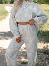 Load image into Gallery viewer, Pre-Order Light Grey Abstract Print Loose Drop Sleeve Hoodie Elastic Waistband 2pcs Pant Set