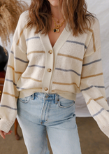 Load image into Gallery viewer, Pre-Order Multicolour Striped Buttoned Front V Neck Drop Shoulder Cardigan Sweater