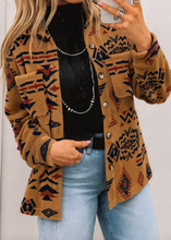 Load image into Gallery viewer, Pre-Order Khaki Western Aztec Pattern Fleece Shacket