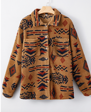 Load image into Gallery viewer, Pre-Order Khaki Western Aztec Pattern Fleece Shacket