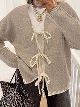 Load image into Gallery viewer, Pre-Order Pale Khaki Tied Front Drop Shoulder Chunky Casual Cardigan