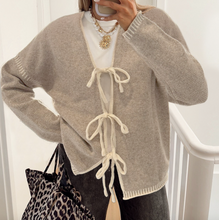 Load image into Gallery viewer, Pre-Order Pale Khaki Tied Front Drop Shoulder Chunky Casual Cardigan