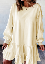 Load image into Gallery viewer, Pre-Order Beige Double Tiered Ruffle Hem Long Sleeve Loose Mini Dress