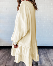Load image into Gallery viewer, Pre-Order Beige Double Tiered Ruffle Hem Long Sleeve Loose Mini Dress
