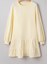 Load image into Gallery viewer, Pre-Order Beige Double Tiered Ruffle Hem Long Sleeve Loose Mini Dress