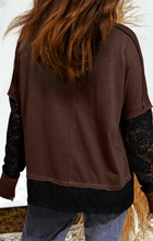 Load image into Gallery viewer, Pre-Order Dark Brown Sheer Lace Patchwork Casual Long Sleeve Tee