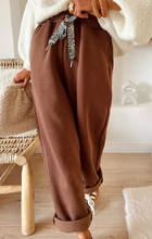 Load image into Gallery viewer, Pre-Order Fleece Lined Leopard Drawstring Elastic Waist Solid Pants