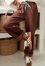 Load image into Gallery viewer, Pre-Order Fleece Lined Leopard Drawstring Elastic Waist Solid Pants