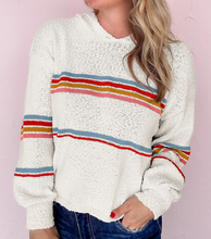 Load image into Gallery viewer, Pre-Order White Casual Striped Drop Sleeve Hooded Sweater