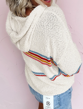 Load image into Gallery viewer, Pre-Order White Casual Striped Drop Sleeve Hooded Sweater