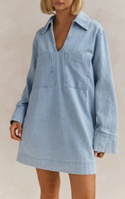 Load image into Gallery viewer, Pre-Order V Neck Collar Denim Mini Dress