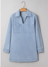 Load image into Gallery viewer, Pre-Order V Neck Collar Denim Mini Dress