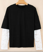 Load image into Gallery viewer, Pre-Order Lace Long Sleeve Insert Drop Shoulder Tee