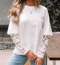 Load image into Gallery viewer, Pre-Order Lace Long Sleeve Insert Drop Shoulder Tee