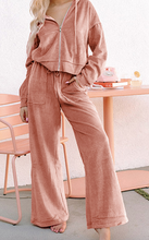 Load image into Gallery viewer, Pre-Order Peach Blossom Velvet Zip-up Hoodie and Wide Leg Pants Set
