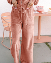 Load image into Gallery viewer, Pre-Order Peach Blossom Velvet Zip-up Hoodie and Wide Leg Pants Set