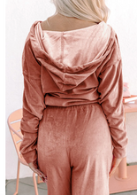Load image into Gallery viewer, Pre-Order Peach Blossom Velvet Zip-up Hoodie and Wide Leg Pants Set