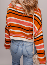 Load image into Gallery viewer, Pre-Order Orange Stripe Drop Shoulder Cropped Pullover Sweater