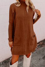 Load image into Gallery viewer, Pre-Order  Ribbed High Neck Front Pockets Center Seam Shift Sweater Dresses