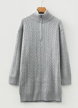 Load image into Gallery viewer, Pre-Order High Cable Knit Quarter Zip Ribbed Trim Loose Sweater Dress