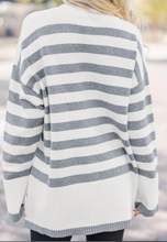 Load image into Gallery viewer, Pre-Order Stripe Ribbed Buttoned Detail Drop Shoulder Tunic Sweater