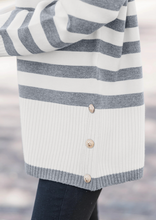 Load image into Gallery viewer, Pre-Order Stripe Ribbed Buttoned Detail Drop Shoulder Tunic Sweater