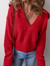 Load image into Gallery viewer, Pre-Order Collared V Neck Ribbed Edge Sexy Elegant Sweater