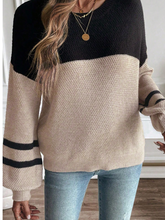 Load image into Gallery viewer, Pre-Order Color Block Knit Striped Sleeve Detail Casual Sweater